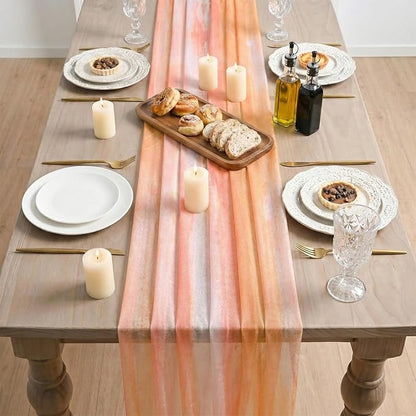 Artoid Mode Boho Orange Stripes Fall Thanksgiving Chiffon Table Runner 120 - Image 3