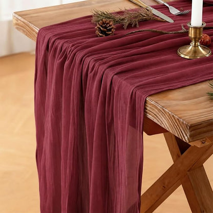 Cheesecloth Table Runner, 120 Inch 10 FT, Burgundy | 1 Pack, 35x120 Inches Boho by Mkobon