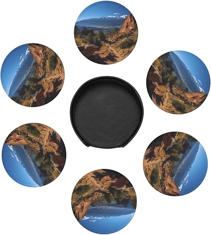 6Pcs PU Leather Coaster for Drinks, Pikes Peak Colorado Cup Coasters - Image 7