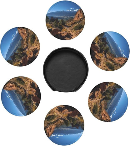 6Pcs PU Leather Coaster for Drinks, Pikes Peak Colorado Cup Coasters - Image 7