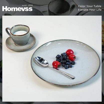 Highland 16pc Dinnerware Set, Unique Organic Shape Double Bowl, Stoneware Plate - Image 4
