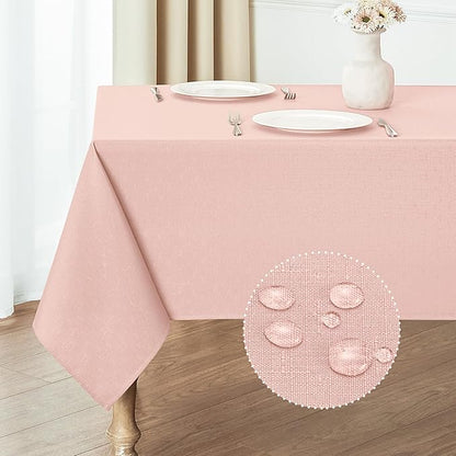 Rectangle 4 Feet Tablecloth 60x84 inch Linen Textured Table Cloth Stain and Wrinkle Resistant Washable Polyester, Decorative Table Cover Waterproof for Dining, Buffet and Camping, Pink