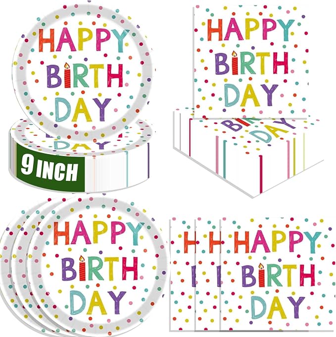 40 Pcs Birthday Plates and Napkins Party Supplies, 9-inch Disposable Happy by ZJJZOAA