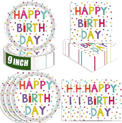 40 Pcs Birthday Plates and Napkins Party Supplies, 9-inch Disposable Happy by ZJJZOAA