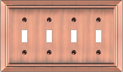 Metal Wall Plate for Electrical Outlets, Decorative Antique Copper Switch Plates Outlet Cover, Light Switch Cover Plate, 4-Gang Wall Plates (Quad Toggle, 1 Pack)