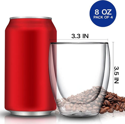 YMMIND Set of 4 Double Walled Glass Coffee Mugs 8 Ounces Insulated Layer Coffee - Image 5
