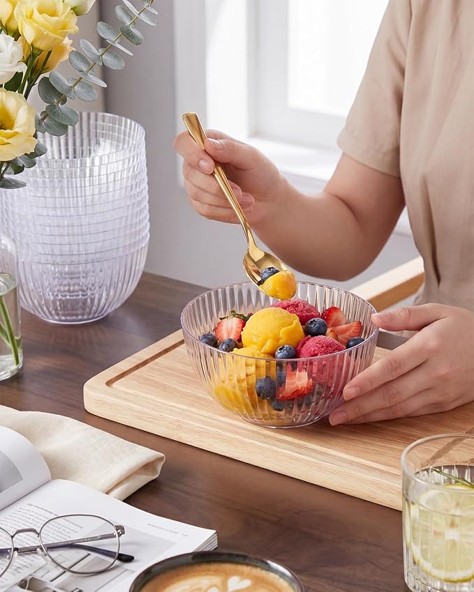 bUCLA 12 PCS Plastic Cereal Bowls Set - 28 Oz Clear Disposable Vertical Stripes - Image 6