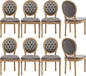 Vintage French Dining Chairs Set of 8, Round Back Velvet Upholstered Accent Chairs with Nailhead Trim and Solid Wood Frame, Elegant Sillas de Comedor for Dining Room & Kitchen, Gray