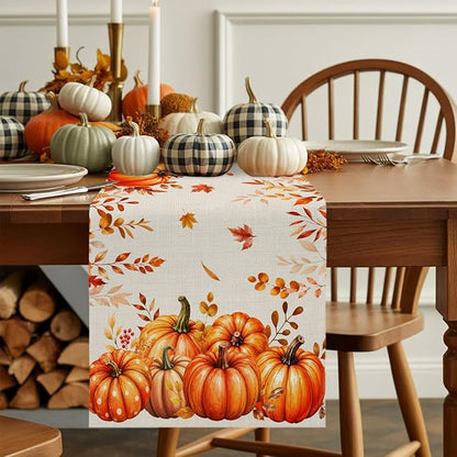 Orange Pumpkins Table Runners 72 Inches Long, Fall Thanksgiving Cotton Linen - Image 9