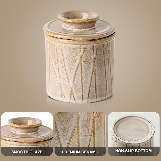 HVH Ceramic Butter Crock with Water Line, French Butter Dish with Lid - Image 6