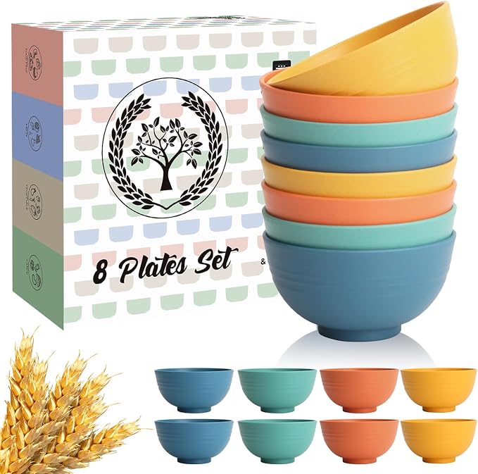 Wheat Straw Small Bowls, Unbreakable Dessert Bowls 8 PCS, 10 OZ Small Plastic by HOMIENLY