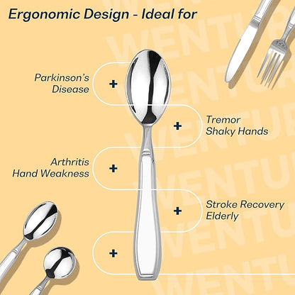 Weighted Utensils for Hand Tremors and Parkinsons, Arthritis, Weak Hand Grip - Weighted Silverware for Hand Tremors - Adaptive Utensils for Elderly - Parkinsons Aids for Living Parkinsons Gadgets Gift