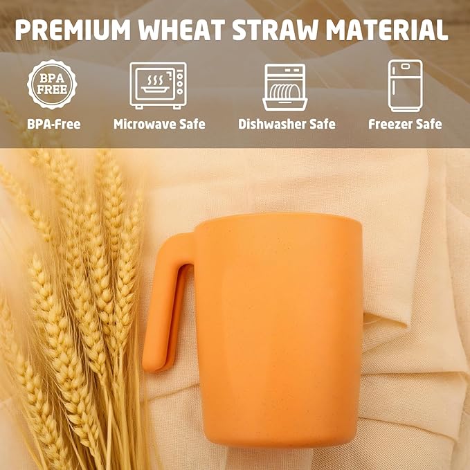 Wheat Straw Coffee Mugs Set of 6, Drinking Cups16 OZ, Microwave & Dishwahser - Image 3