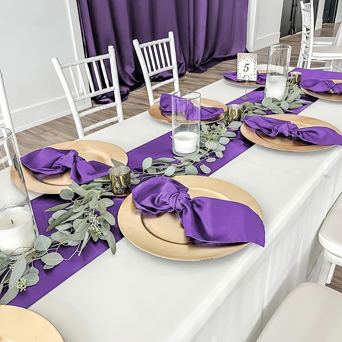 Purple Satin Table Runners 12x108 inch 5 Pcs Bright Satin Silk Fabric | Smooth - Image 6