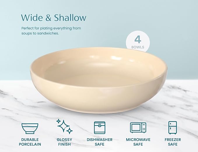 KooK Porcelain Pasta Bowl Set, For Soups and Salads, Serving Bowls, Large - Image 6