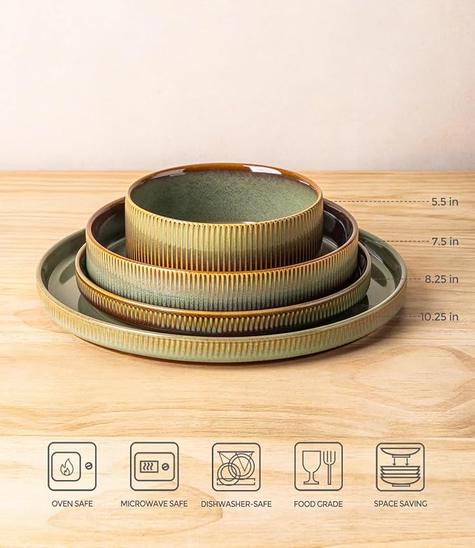 Ceramic Dinnerware Set for 4, 16-Piece Plates and Bowls Set | Lightweight - Image 2