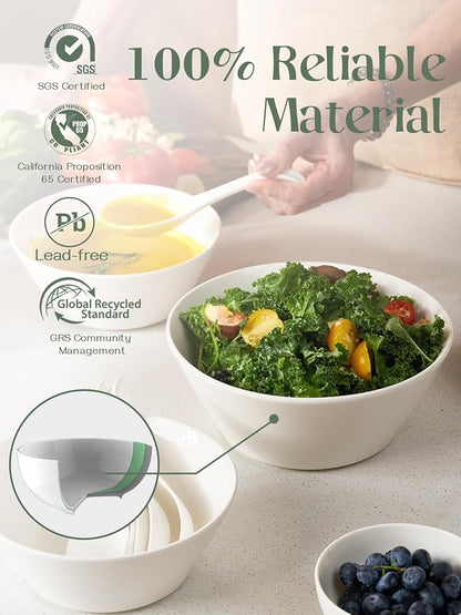 DOWAN Large Salad & Soup Bowls - 60 OZ Ceramic White Bowls - Image 2