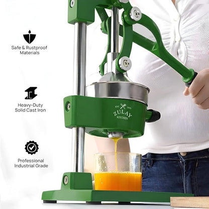 Zulay Kitchen Cast Iron Juicer - Easy-to-Clean Heavy-Duty Manual Juicer, Professional Citrus Juicer - Stainless Steel Lemon Squeezer - Manual Citrus Press & Orange Squeezer - Orange Juicer – Green
