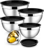 E-far Mixing Bowls With Lids Sets of 5, 10-Piece Stainless Steel Salad Metal by E-far
