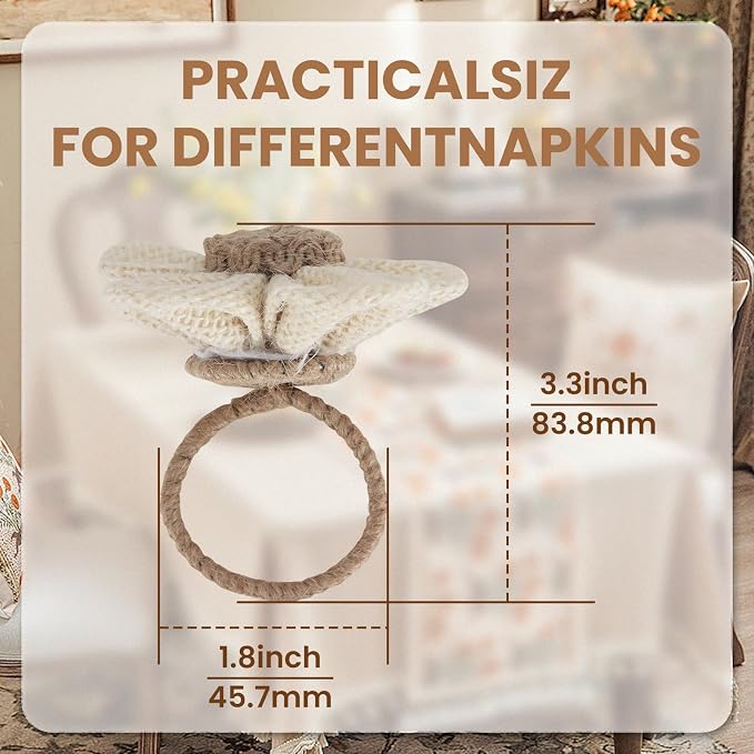 Napkin Rings Set of 6 Handmade Rustic Napkin Rings Reusable Boho Napkin Ring - Image 4
