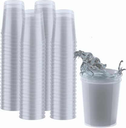 PartyPrints 100 Pack 16 oz Clear Reusable Blank Plastic Cups, Stadium Cups Bulk by PartyPrints