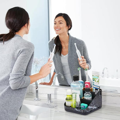 Chintu Toothbrush Holders for Bathroom Counter Organizer - 6 Slots Tooth Brushing Holder for Family Kids, Electric Toothbrush and Toothpaste Holder for Vanity Countertop Storage Black Marble