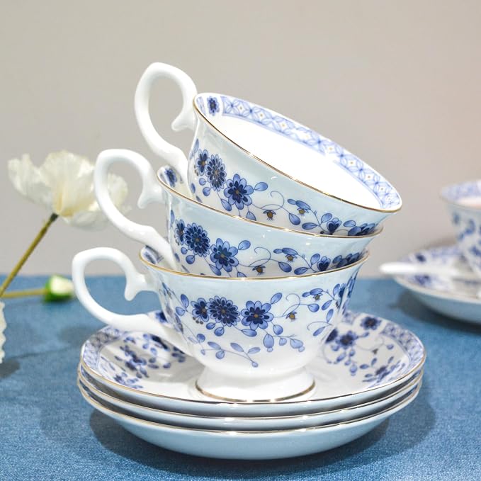 Bone China Tea Set, 21-Pieces Porcelain Tea Set - Image 6