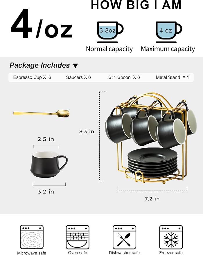 YHOSSEUN Espresso Cups Set of 6, 4 OZ Expresso Shots Cup - Image 2