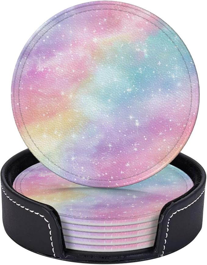 Colorful Rainbow Leather Coasters Set of 6 - Image 2