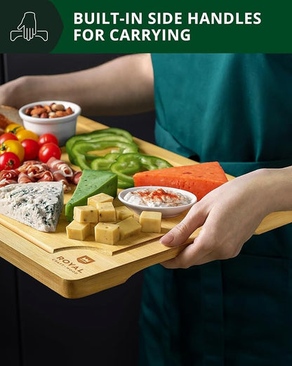 ROYAL CRAFT WOOD Premium Cutting Board Set – Non Toxic Bamboo & Wooden Cutting Boards for Kitchen Meal Prep, Durable Butcher Block for Meat with Side Handles, Deep Juice Groove, Charcuterie & Chopping
