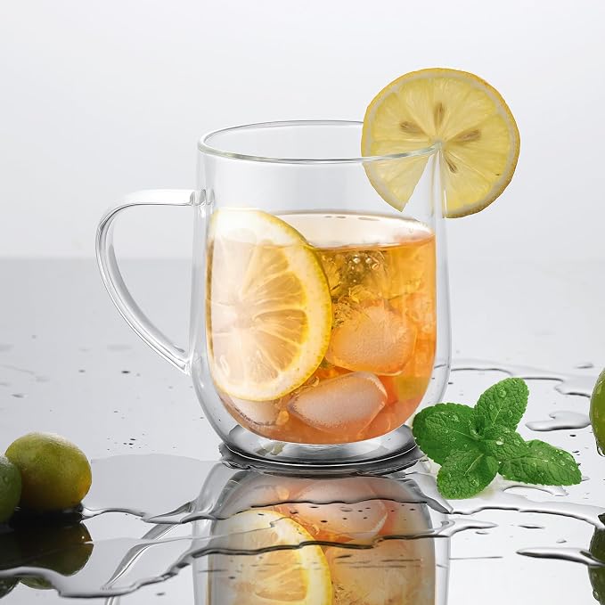 Joeyan Large Clear Double Walled Glass Coffee Mugs 15 oz, Double Layer Tea - Image 2