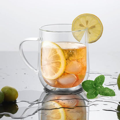 Joeyan Large Clear Double Walled Glass Coffee Mugs 15 oz, Double Layer Tea - Image 2