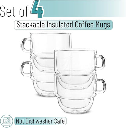 BTaT- Double Walled Stackable Glass Coffee Mugs, 8 oz, Glass Coffee Cups - Image 2