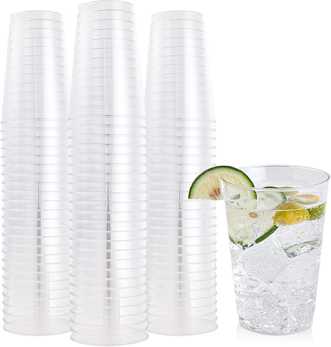 FOCUSLINE 100 Count 12 oz Clear Plastic Cups | Disposable Heavy Duty Hard by FOCUSLINE