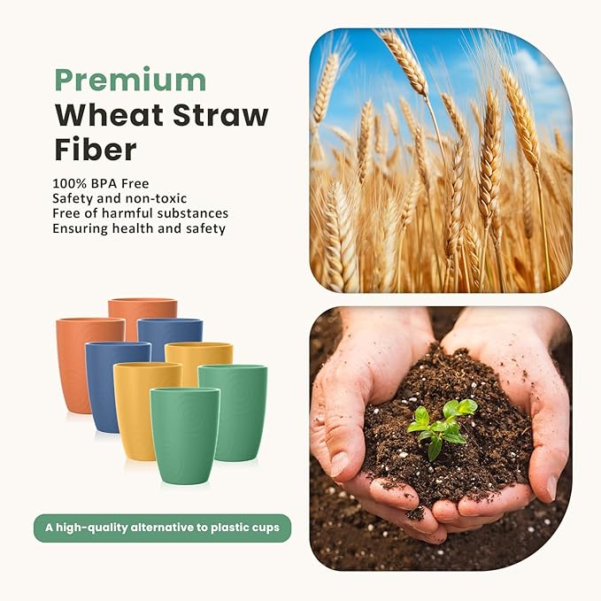 Homienly Wheat Straw Cups, Premium Alternative to Plastic Cup Set of 8 - Image 2