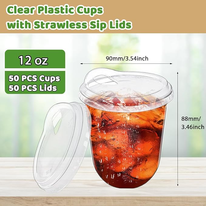 50 Pack 12 oz Clear Plastic Iced Coffee Cups - Image 2