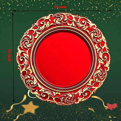 Red Charger Plates with Gold Embossed Rim, Plate Chargers - Image 6
