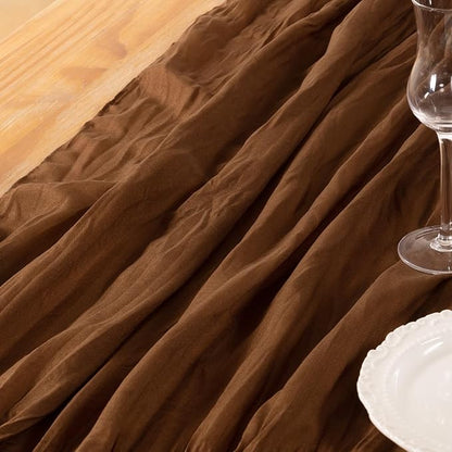 DeZerlor Brown Cheesecloth Table Runner 1 Pack Fall Runner | 120Inch Gauze - Image 6