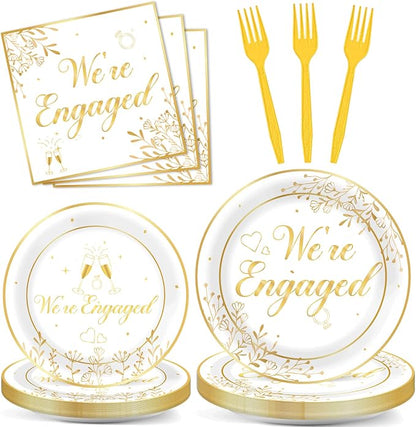 96Pcs Happy Engagement Party Supplies Engagement Paper Plates Napkins We're by Justforjoyful