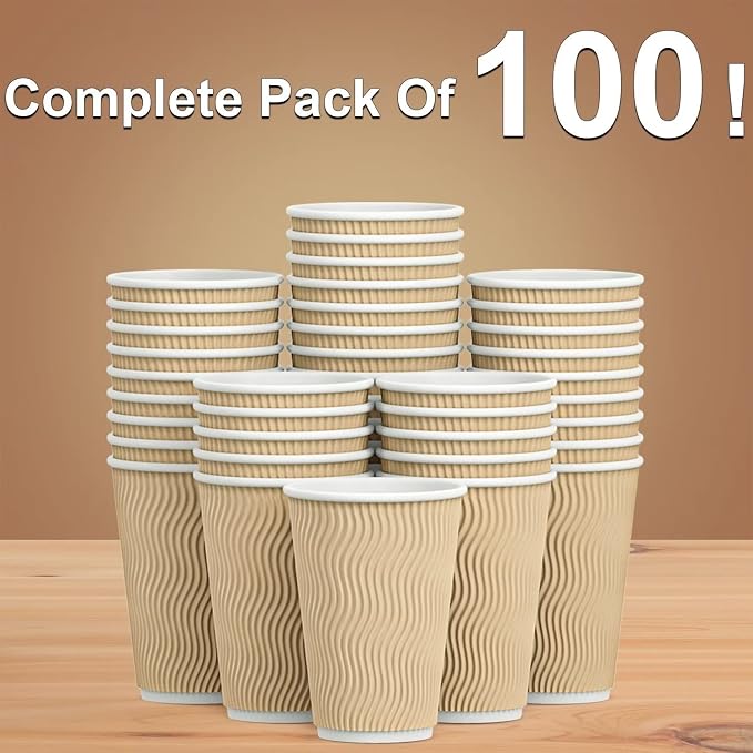 Hot Paper Cups 16 oz Disposable Insulated Corrugated Sleeve Ripple Wall Paper - Image 7