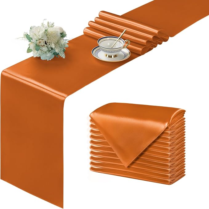 Manyshofu Burnt Orange Satin Table Runner 12x108 by Manyshofu
