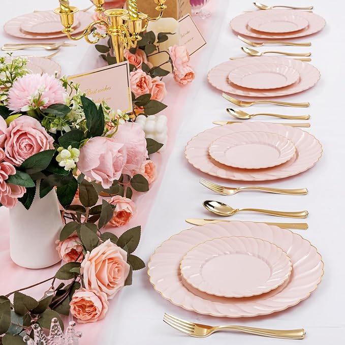 YOUBET 125PCS Pink Plastic Plates - Image 6
