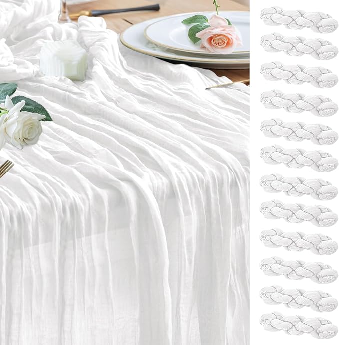 Cheesecloth Table Runner Ivory 10FT Boho Gauze Runner, 12 Pack | 120 Inch by Wokceer