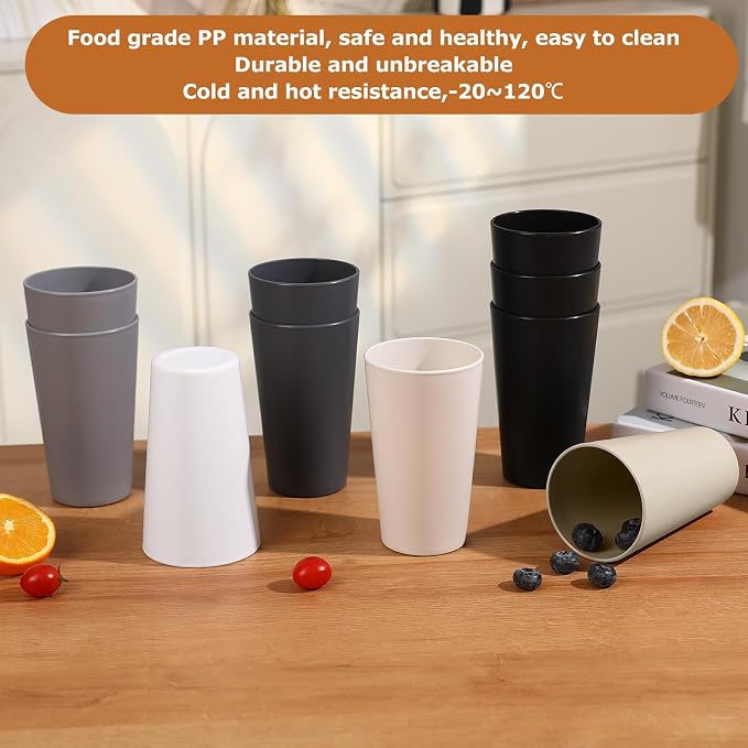 HEYCOME 24 Pcs Unbreakable Plastic Cups Set, 20 oz Reusable Plastic Cups - Image 4