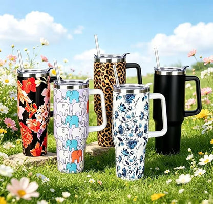 SYACOT 40 oz Tumbler with Handle and Straw Stainless Steel Insulated Tumbler - Image 4