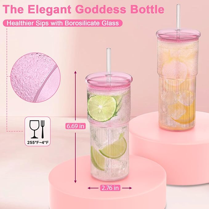 Luiaiog 20oz Glass Cups with Lids and Straws - Image 4