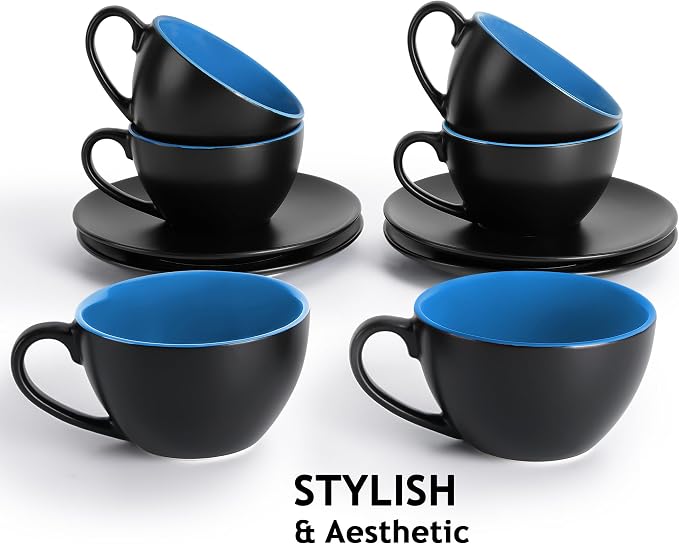 MIAMIO - Set of 6, Ceramic Stackable Cappuccino Cups Set / 6 Ounce Cappuccino - Image 6