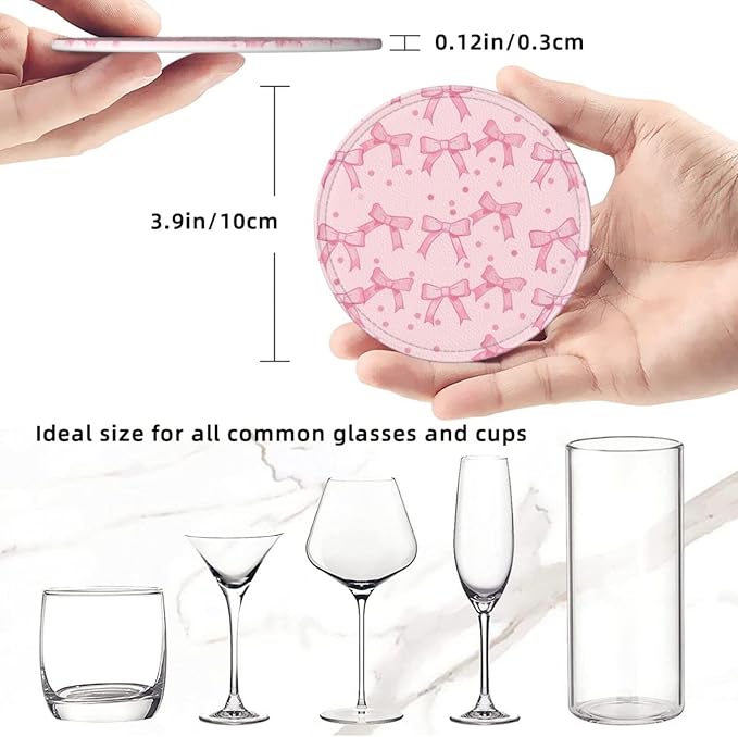 Cute Pink Bow Dot Coasters for Drinks, Drink Coaster - Image 3