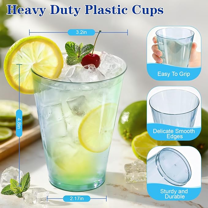 Glowserve 100 Pack 12 oz Blue Disposable Plastic Cups Cocktail Glasses | Cold - Image 2