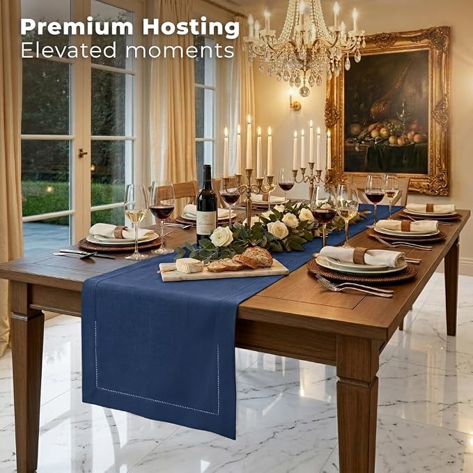 Signature Linen™ by D'Moksha Navy Blue Table Runner 132 Inches Long, 100% Pure - Image 3